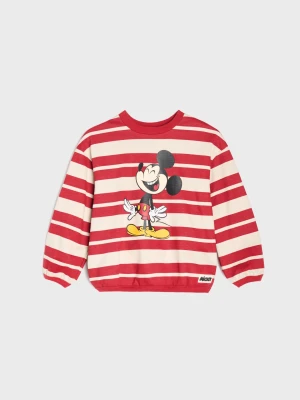 Sinsay - Bawełniana bluza crewneck z nadrukiem Mickey Mouse - bordowy
