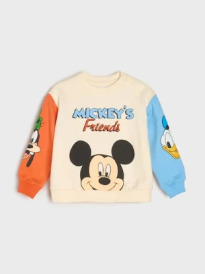 Sinsay - Bawełniana bluza crewneck z nadrukiem Mickey Mouse - kremowy