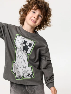 Sinsay - Bawełniana bluza crewneck z nadrukiem Minecraft - szary