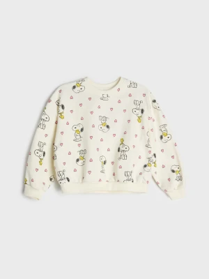 Sinsay - Bawełniana bluza crewneck z nadrukiem Peanuts - kremowy