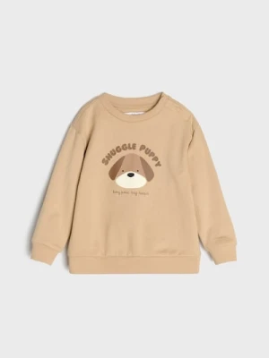 Sinsay - Bawełniana bluza crewneck z nadrukiem psa - beżowy