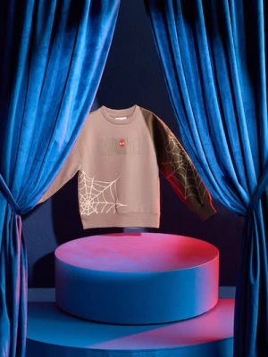 Sinsay - Bawełniana bluza crewneck z nadrukiem Spider-Man - brązowy