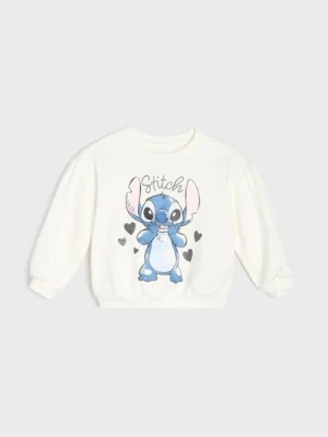 Sinsay - Bawełniana bluza crewneck z nadrukiem Stitch - kremowy