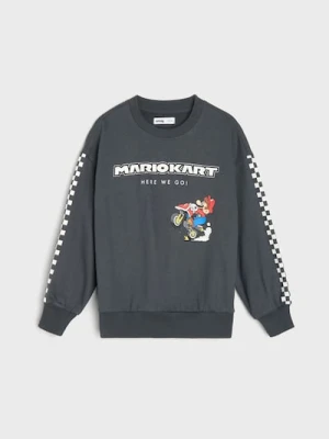 Sinsay - Bawełniana bluza crewneck z nadrukiem Super Mario - szary