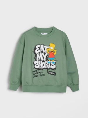 Sinsay - Bawełniana bluza crewneck z nadrukiem The Simpsons - zielony