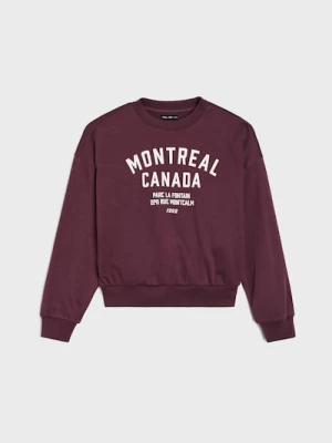 Sinsay - Bawełniana bluza crewneck z napisem - brązowy