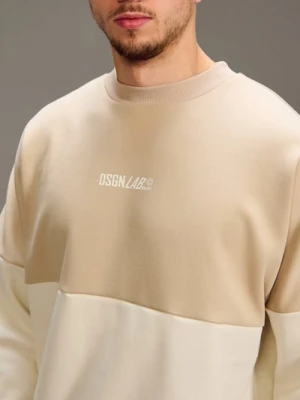 Sinsay - Bawełniana bluza crewneck z napisem - kremowy