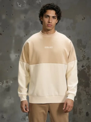 Sinsay - Bawełniana bluza crewneck z napisem - kremowy