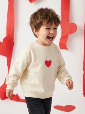 Sinsay - Bawełniana bluza crewneck z napisem na plecach - kremowy