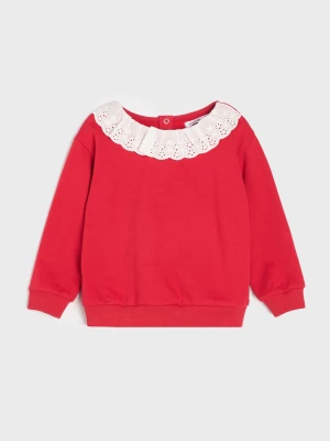 Sinsay - Bawełniana bluza crewneck z ozdobnym kołnierzykiem - czerwony