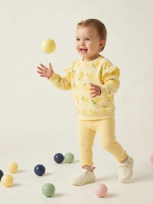 Sinsay - Bawełniana bluza crewneck z ozdobnymi falbankami - żółty