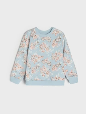 Sinsay - Bawełniana bluza crewneck ze wzorem - niebieski