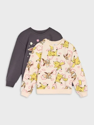 Sinsay - Bawełniana bluza crewneck ze wzorem Pokémon 2 pack - szary