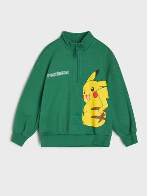 Sinsay - Bawełniana bluza half-zip z nadrukiem Pokémon - zielony