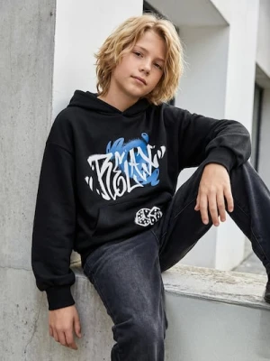 Sinsay - Bawełniana bluza hoodie z nadrukiem - czarny