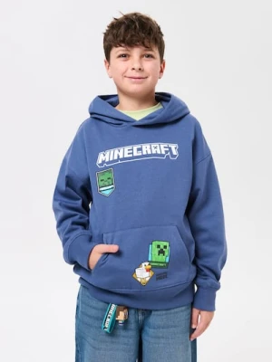 Sinsay - Bawełniana bluza hoodie z nadrukiem Minecraft - niebieski