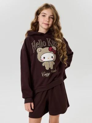Sinsay - Bawełniana bluza hoodie z nadrukiem towel effect Hello Kitty - brązowy