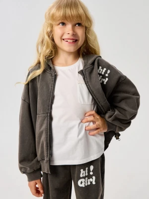 Sinsay - Bawełniana bluza hoodie z napisem - szary