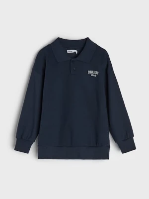 Sinsay - Bawełniana bluza polo - granatowy