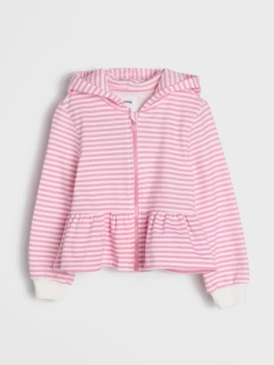 Sinsay - Bawełniana bluza w paski z baskinką i kapturem - kremowy