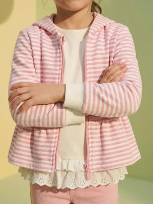 Sinsay - Bawełniana bluza w paski z baskinką i kapturem - kremowy