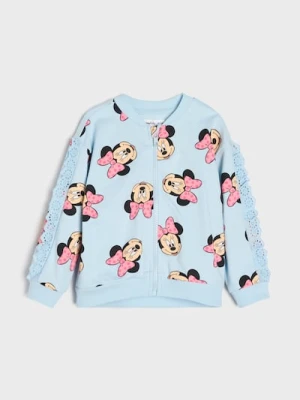 Sinsay - Bawełniana bluza z ażurową falbanką Minnie Mouse - niebieski