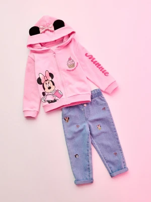 Sinsay - Bawełniana bluza z elementami 3D i nadrukiem foliowym Minnie Mouse - różowy