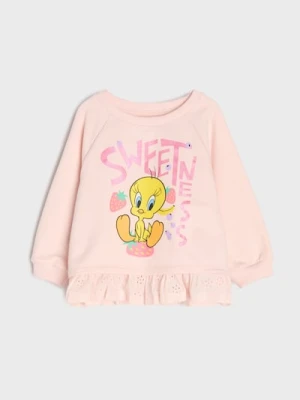 Sinsay - Bawełniana bluza z falbanką Looney Tunes - różowy