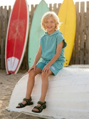 Sinsay - Bawełniana bluza z kapturem z efektem sprania - niebieski