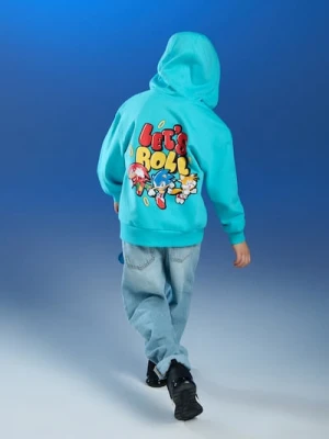 Sinsay - Bawełniana bluza z kapturem z nadrukiem na plecach Sonic the Hedgehog - niebieski