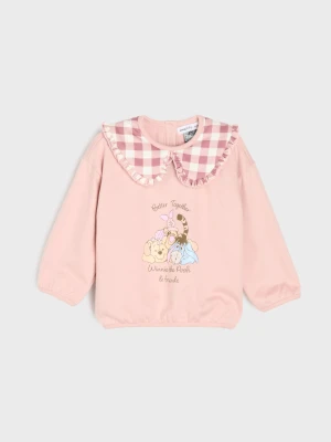 Sinsay - Bawełniana bluza z kołnierzykiem w kratę i nadrukiem Winnie the Pooh - różowy
