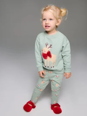 Sinsay - Bawełniana bluza z nadrukiem jesiennym - zielony