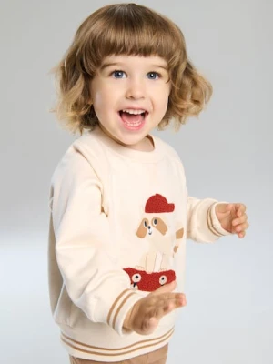 Sinsay - Bawełniana bluza z nadrukiem - kremowy