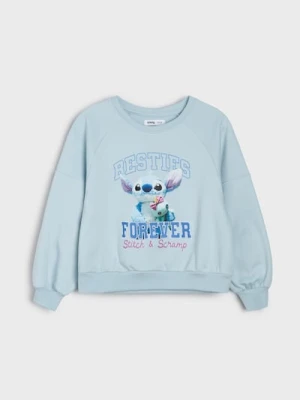 Sinsay - Bawełniana bluza z nadrukiem Stitch - błękitny