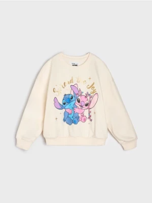 Sinsay - Bawełniana bluza z nadrukiem Stitch - kremowy