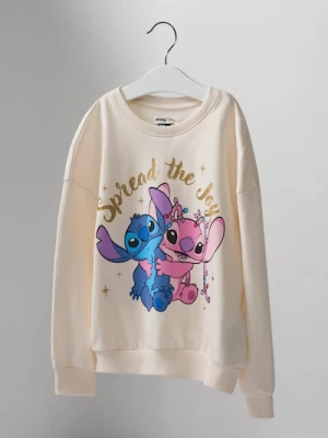 Sinsay - Bawełniana bluza z nadrukiem Stitch - kremowy