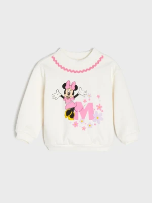 Sinsay - Bawełniana bluza z ozdobną taśmą i nadrukiem Minnie Mouse - kremowy