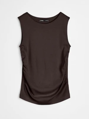 Sinsay - Bawełniana bluzka bez rękawów z ozdobnymi marszczeniami - brązowy