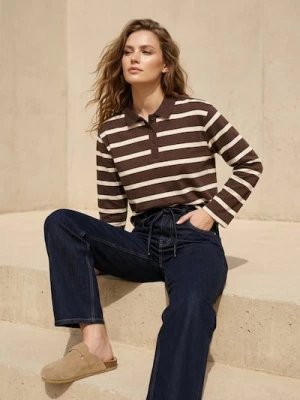 Sinsay - Bawełniana bluzka polo w paski - wielobarwny