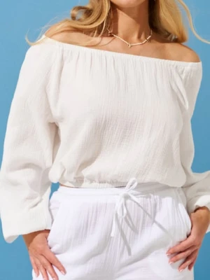 Zdjęcie produktu Sinsay - Bawełniana bluzka z bufiastymi rękawami - biały