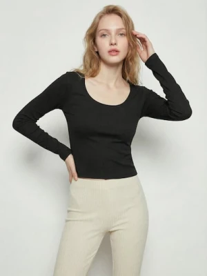 Sinsay - Bawełniana bluzka z długim rękawem - czarny