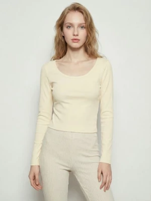 Sinsay - Bawełniana bluzka z długim rękawem - żółty