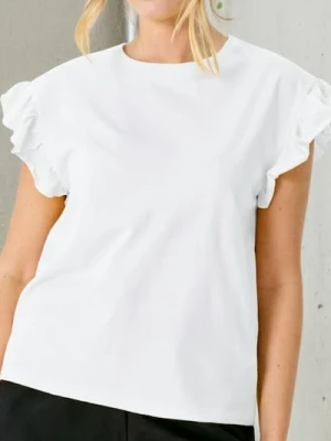 Sinsay - Bawełniana bluzka z falbankami - biały