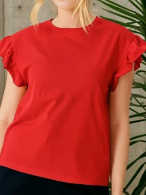 Sinsay - Bawełniana bluzka z falbankami - czerwony