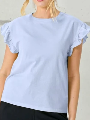 Sinsay - Bawełniana bluzka z falbankami - niebieski