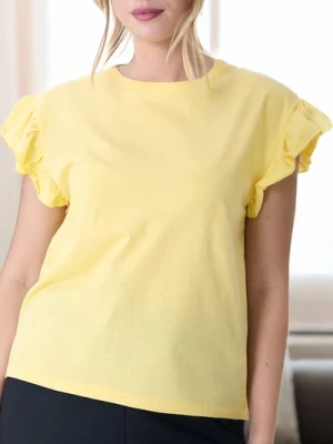 Sinsay - Bawełniana bluzka z falbankami - żółty
