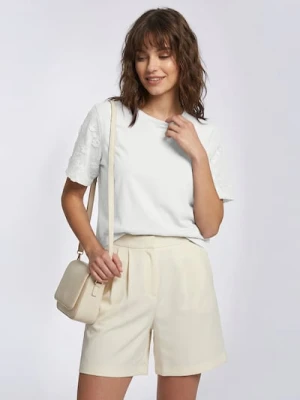 Sinsay - Bawełniana bluzka z haftem - kremowy