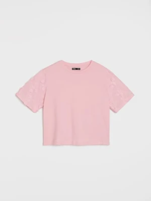 Sinsay - Bawełniana bluzka z haftem - różowy