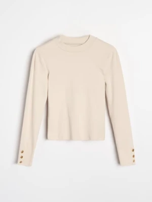 Sinsay - Bawełniana bluzka z ozdobnymi guzikami - kremowy