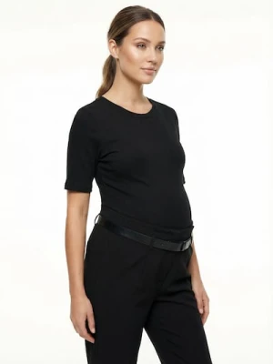 Sinsay - Bawełniana bluzka z prążkowanej dzianiny - czarny